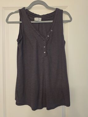 Maurices Charcoal Ribbed Henley Tank